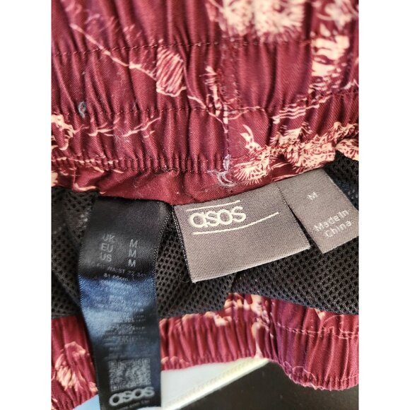 ASOS burgundy red japanese-esque crane print board shorts M - Picture 4 of 5